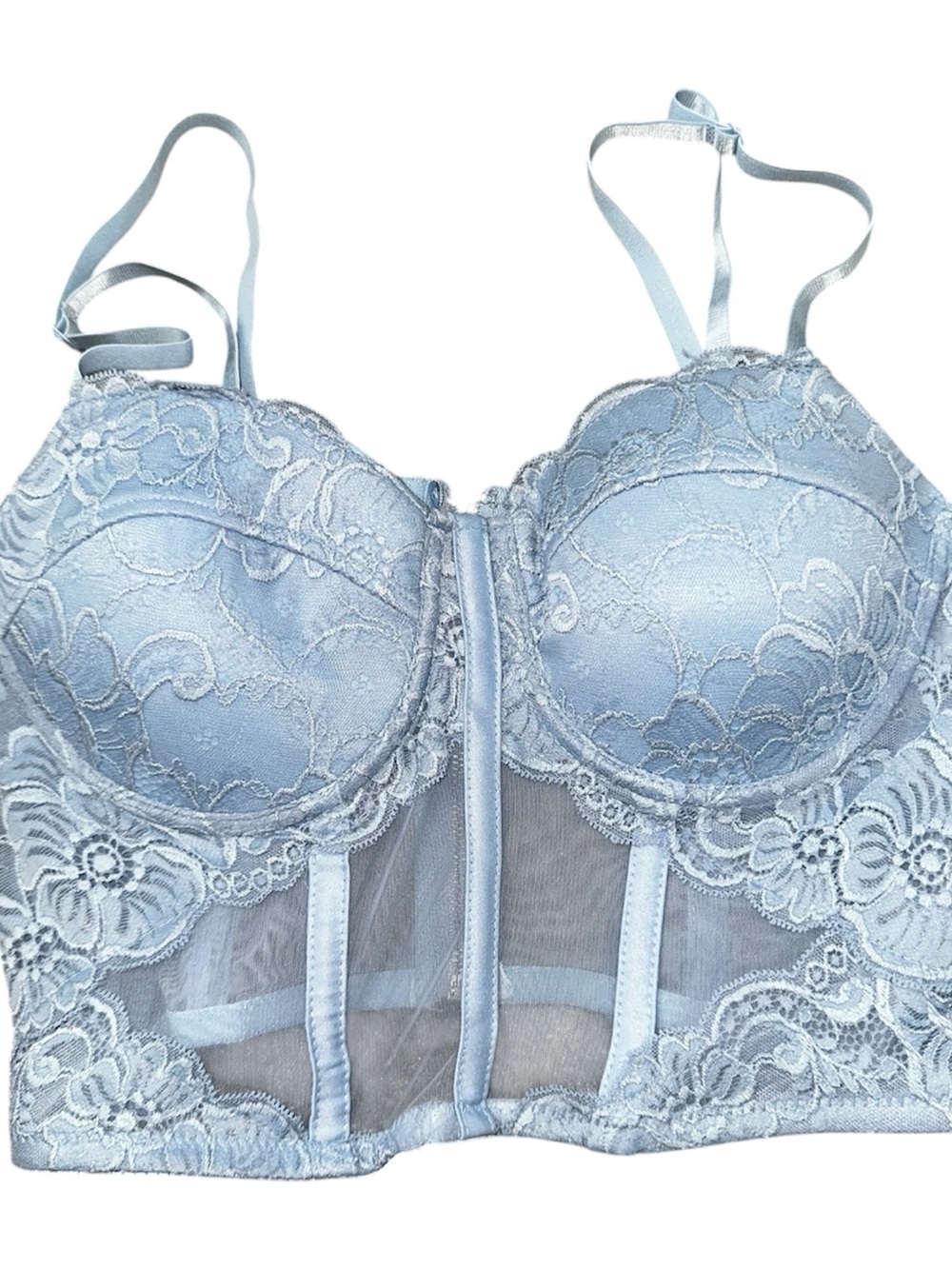 Say What? Pale Blue Lace Longline Bustier Bra